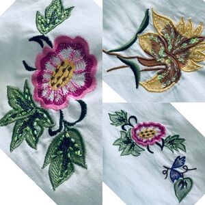 ***SOLD**Larry Levine White Pants Sz 12  Embroidered Floral Linen Blend Lined